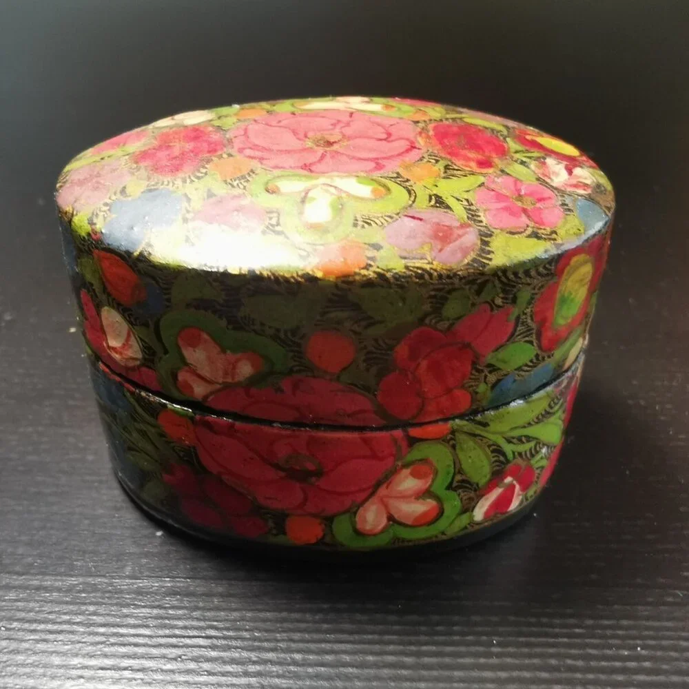 Kashmiri Art Papier Mache - Oval Box, Small, Multicoloured